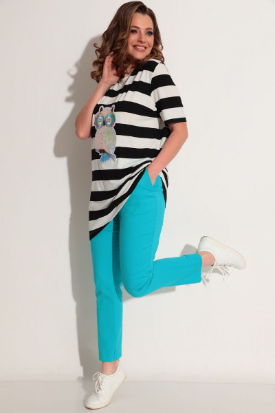 Блуза, брюки Michel chic 1239 бирюза_черно-белый - фото 2