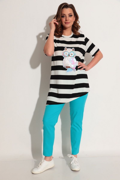 Блуза, брюки Michel chic 1239 бирюза_черно-белый - фото 1