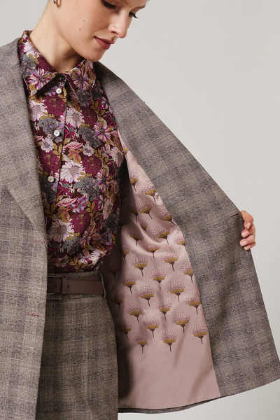 Жакет Nelva 1889 бежево-коричневая клетка - фото 3