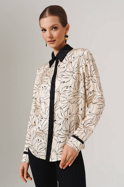 Блуза Nelva 23109 кремово-черный принт - фото 1