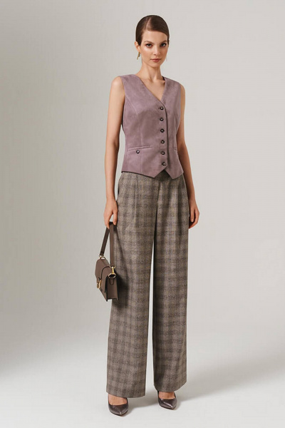 Брюки Nelva 31076 бежево-коричневая клетка - фото 1