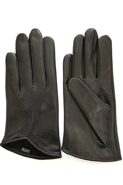 Черные кожаные перчатки с трикотажем для демисезона ACCENT 897 черный - фото 1