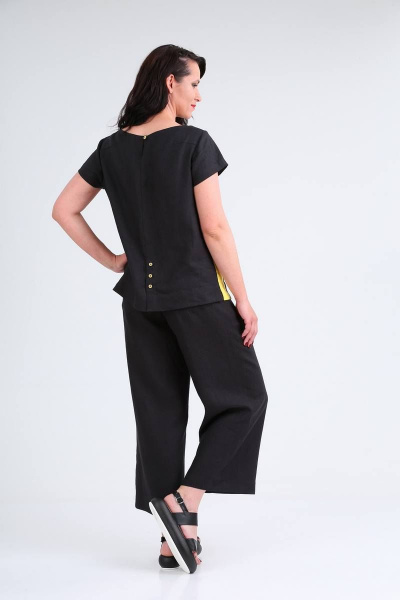 Костюм из льняных брюк-кюлотов и асимметричной блузы Ma Vie М575 черный - фото 5