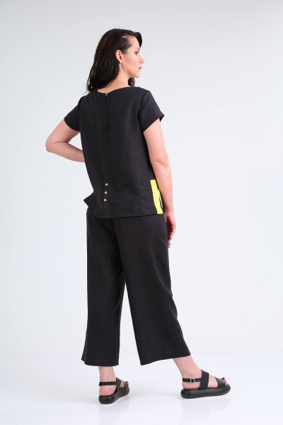 Костюм из льняных брюк-кюлотов и асимметричной блузы Ma Vie М575 черный - фото 4