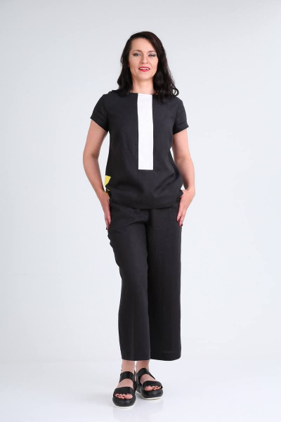 Костюм из льняных брюк-кюлотов и асимметричной блузы Ma Vie М575 черный - фото 3