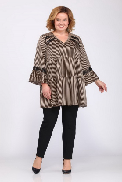 А-силуэта блуза с кружевом и V-вырезом Djerza 0223 - фото 2