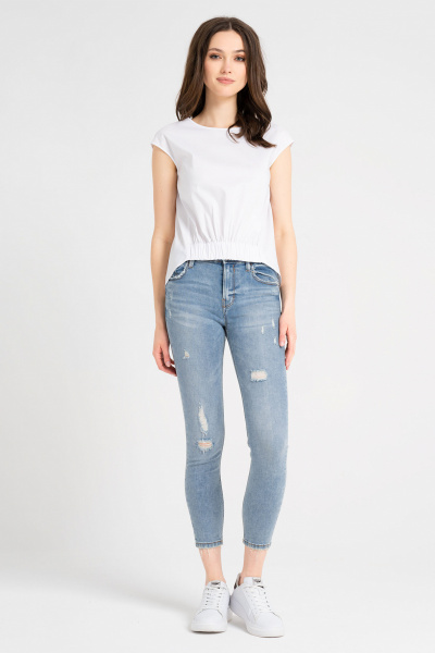 Блуза приталенная из хлопка с рельефными швами Панда 65040z белый - фото 1