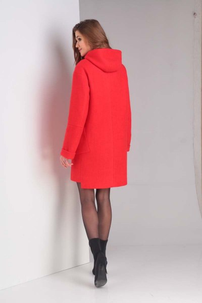 Демисезонное пальто из пальтовой ткани с капюшоном Диомант 1370 красный - фото 3