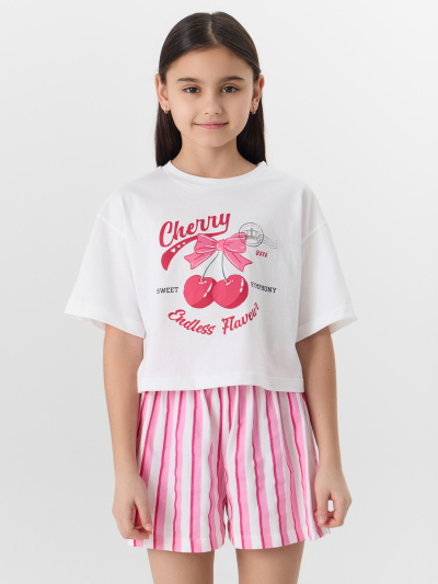 Футболка, шорты Mark Formelle 397764/25-39434П-0 белый_розовая_полоска_на_белом1_2_сл_на_пол - фото 1