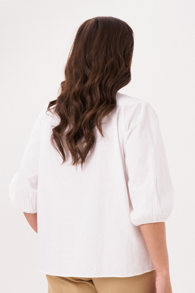 Блузка прямого силуэта с вышивкой и рукавом 3/4 Панда 36540z белый - фото 4