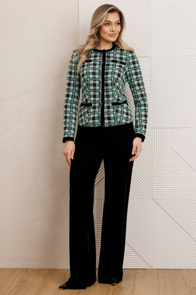Брюки, жакет Мода Юрс 25-2950 черный_зеленый - фото 1