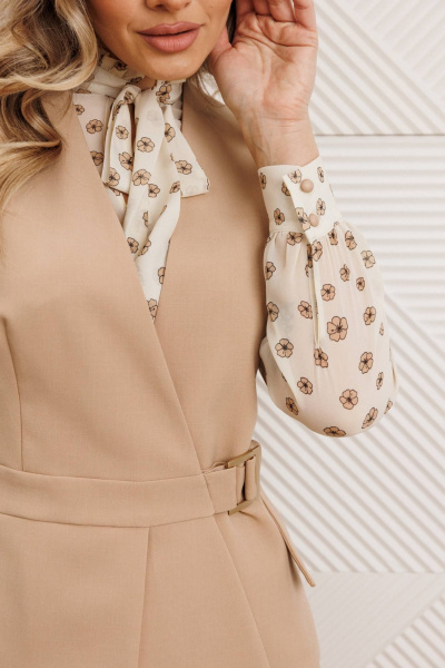 Блуза, жилет, юбка Мода Юрс 26-2538 беж_цветы - фото 7