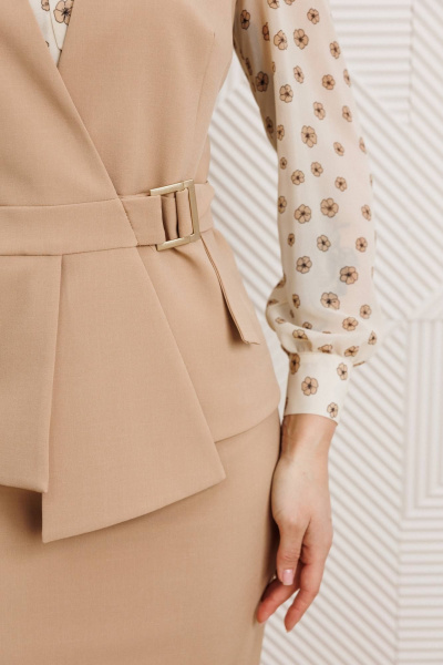 Блуза, жилет, юбка Мода Юрс 26-2538 беж_цветы - фото 5