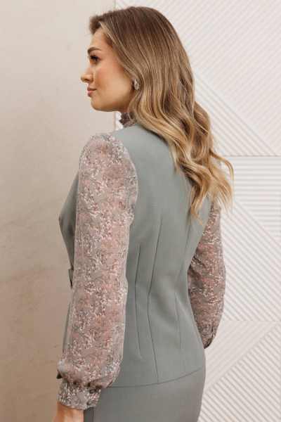 Блуза, жилет, юбка Мода Юрс 26-2538 серо-зеленый - фото 3