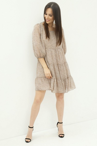 Летящее шифоновое платье А-силуэта с талией и рукавом Магия моды 1943 беж - фото 1