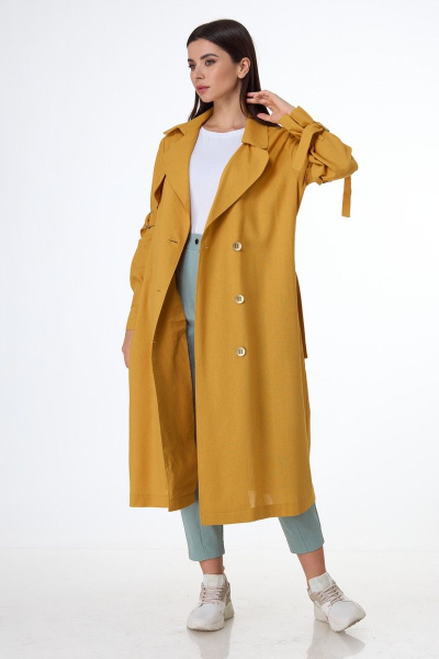Платье-тренч из льняной ткани с классическим дизайном Anelli 1029 янтарь - фото 12