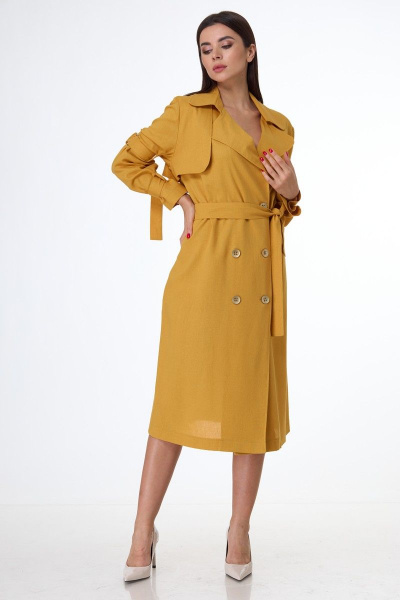 Платье-тренч из льняной ткани с классическим дизайном Anelli 1029 янтарь - фото 11