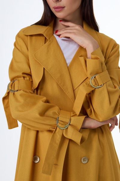 Платье-тренч из льняной ткани с классическим дизайном Anelli 1029 янтарь - фото 9