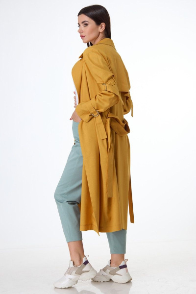 Платье-тренч из льняной ткани с классическим дизайном Anelli 1029 янтарь - фото 8