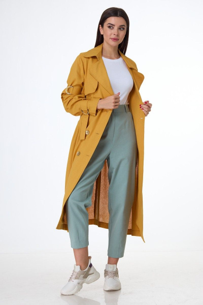 Платье-тренч из льняной ткани с классическим дизайном Anelli 1029 янтарь - фото 6