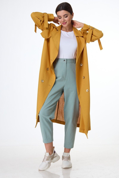 Платье-тренч из льняной ткани с классическим дизайном Anelli 1029 янтарь - фото 5