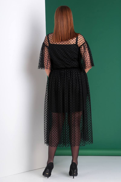 Черное нарядное платье из трикотажа и сетки на круглый год Liona Style 668 черный - фото 2