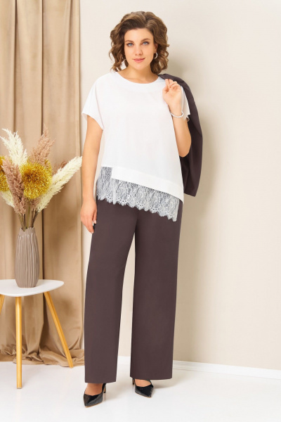 Блуза, брюки, жилет VOLNA 1458 кофейно-коричневый - фото 2