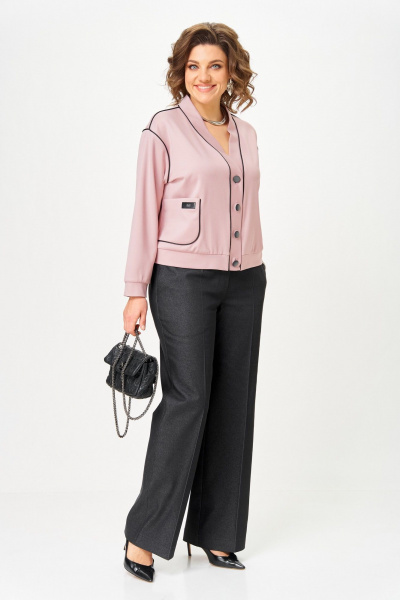 Брюки, кардиган Aira Style 24247 пудра-графит - фото 9