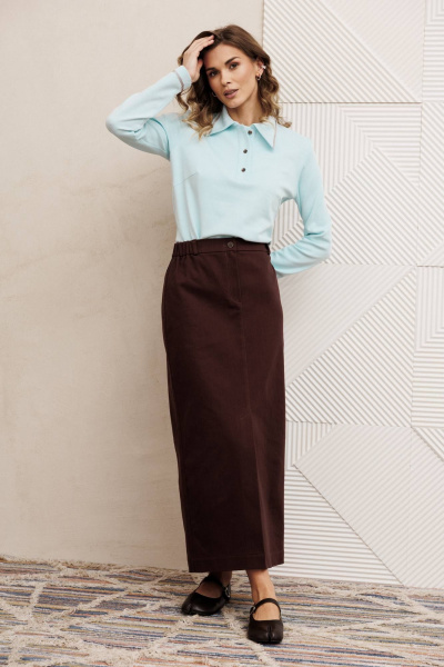 Джемпер, юбка Gizart 5425 голубой, шоколадный джинс - фото 3