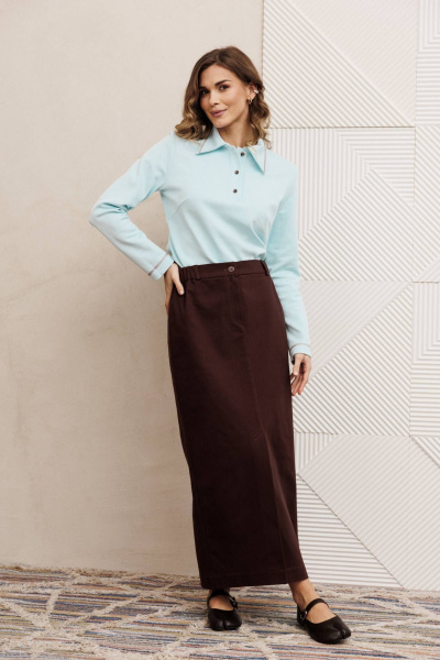 Джемпер, юбка Gizart 5425 голубой, шоколадный джинс - фото 1