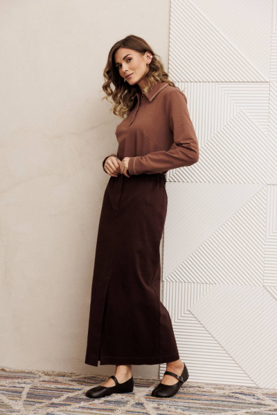 Джемпер, юбка Gizart 5425 мокко мусс, шоколадный джинс - фото 4