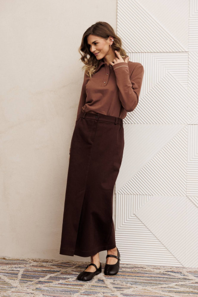 Джемпер, юбка Gizart 5425 мокко мусс, шоколадный джинс - фото 2