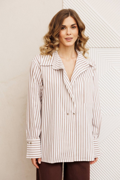 Брюки, рубашка Gizart 5443 бело коричневый, шоколад джинс - фото 5