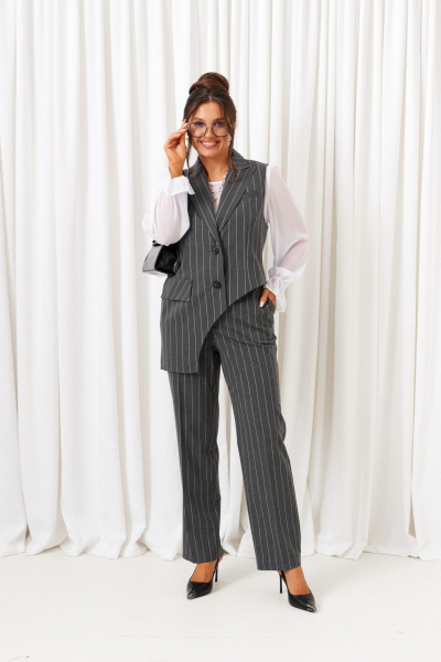 Блуза, брюки, жилет Beautiful&Free 6422 полоска_серая - фото 3