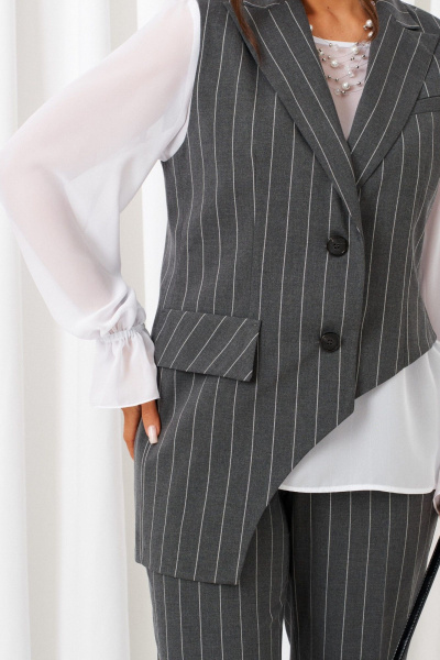 Блуза, брюки, жилет Beautiful&Free 6422 полоска_серая - фото 7