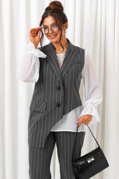Блуза, брюки, жилет Beautiful&Free 6422 полоска_серая - фото 6