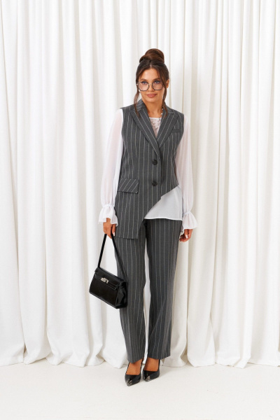 Блуза, брюки, жилет Beautiful&Free 6422 полоска_серая - фото 2