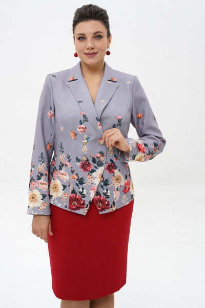 Жакет, юбка Alani Collection 2498 голубой-красный - фото 5