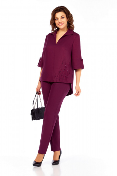Блуза, брюки Ольга Стиль С-987 бургунди - фото 3