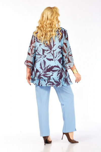 Блуза, брюки Элль-стиль 2213/12 голубой_кофе - фото 4