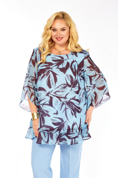 Блуза Элль-стиль 2213/12а голубой_кофе - фото 12