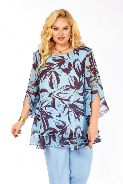 Блуза Элль-стиль 2213/12а голубой_кофе - фото 9