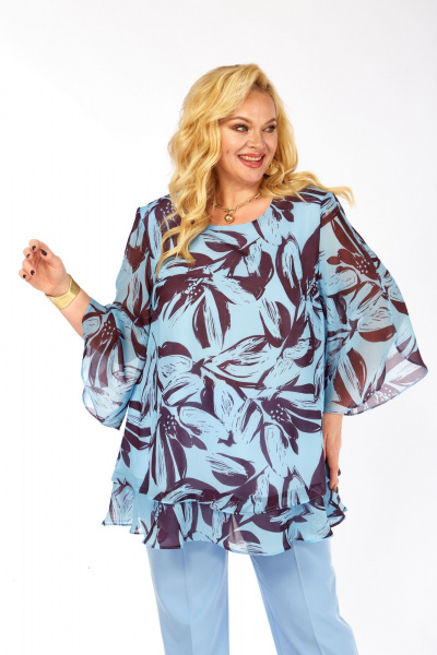 Блуза Элль-стиль 2213/12а голубой_кофе - фото 7