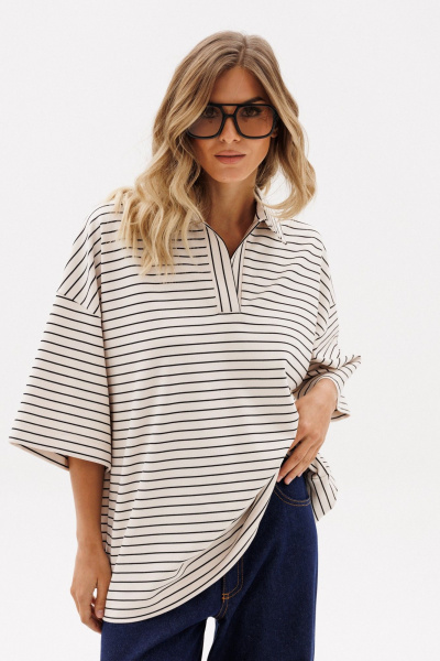 Джемпер EOLA 2958.1 светло-бежевый_полоска - фото 4