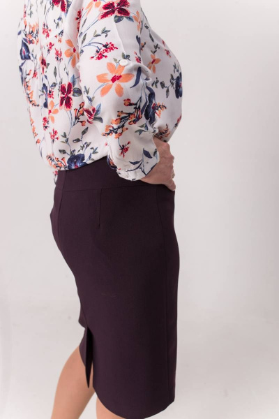 Деловая зауженная юбка-карандаш с разрезом длина 60см Faldas М-06 баклажан - фото 6