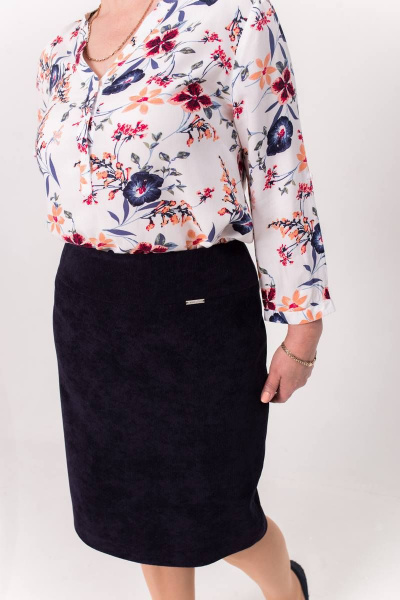 Деловая зауженная юбка-карандаш с шлицей длина 60см Faldas М-06Ш синий - фото 5