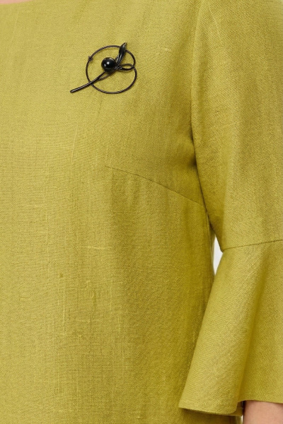 Вискозно-льняное платье с нагрудными вытачками и воланом Swallow 680 оливково-горчичный - фото 7