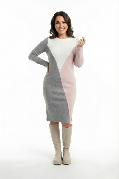 Трикотажное платье до колена с асимметричным дизайном Galean Style 918 розовый - фото 1