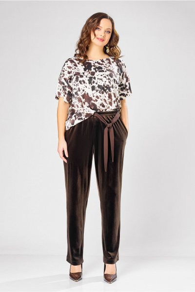 Блуза, брюки, жакет Ольга Стиль С-988 коричневый - фото 4