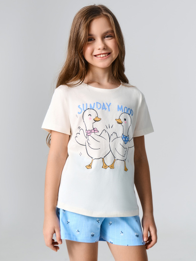 Футболка, шорты Mark Formelle 567727/25-39550ПП-0 молочный_цветы_на_голубой_полоске_3_сл_на_пол - фото 2